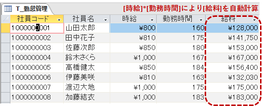 データ型「集計」で給料の自動計計算