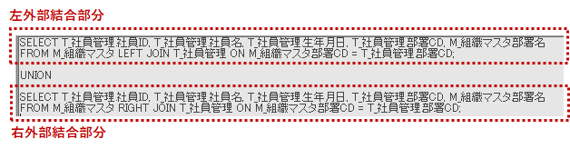 SQLビューで完全外部結合の記載例