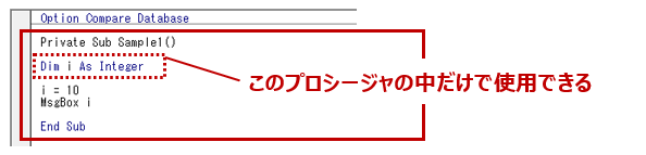 プロシージャ内で宣言した変数の適用範囲